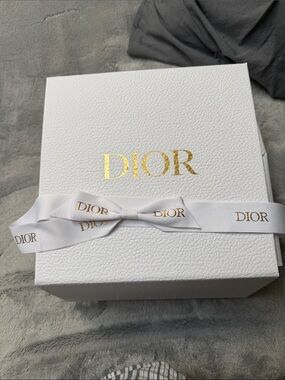 Dior White Gift Box with Gold Logo and Ribbon Bow